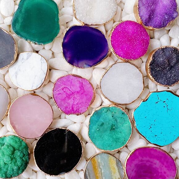 Golden Edge Natural Stone Phone Grip Pink Agate - Picture 3 of 6